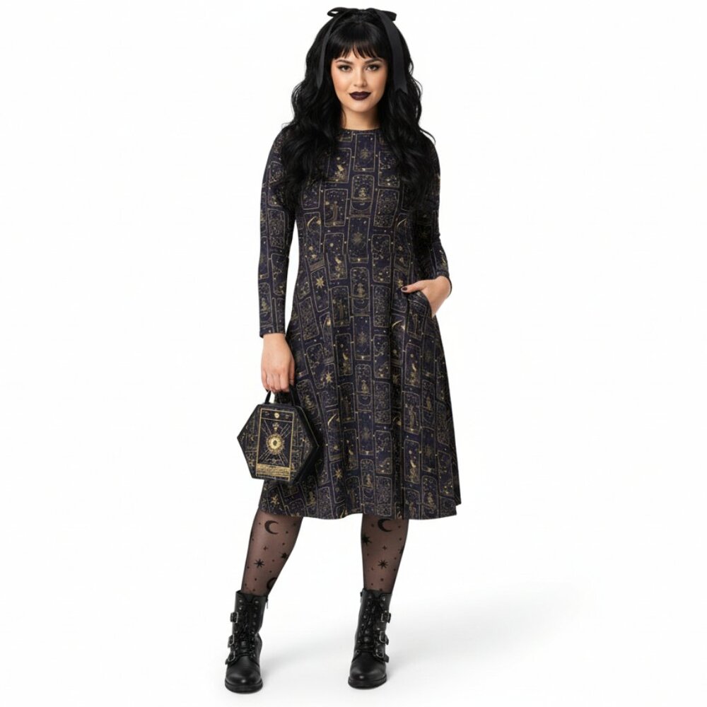 Celestial Tarot Card Print Midi Dress